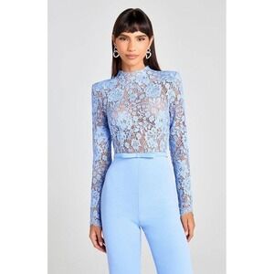 Nadine Merabi Blue Maddie Lace 12 Long Sleeve Wide Leg Jumpsuit NEW